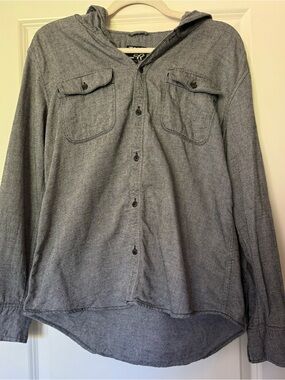 Aritzia TNA Boyfriend Fit Button Up Cotton Chambray Hoodie